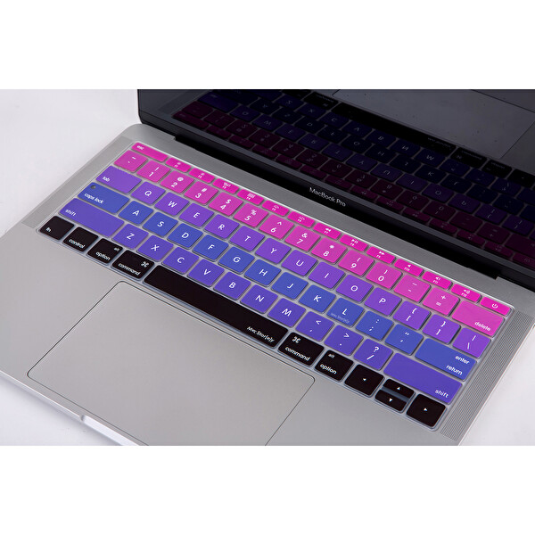 Pembe Mavi Laptop Macbook Pro Klavye Kılıf Us(abd) İngilizce Baskılı A1534 A1708 Ile Uyumlu Ombre