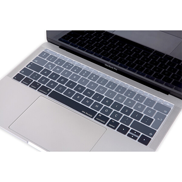 Siyah Gri Laptop Macbook Pro Klavye Kılıf Türkçe Q Baskılı A1534 A1708 Ile Uyumlu Ombre