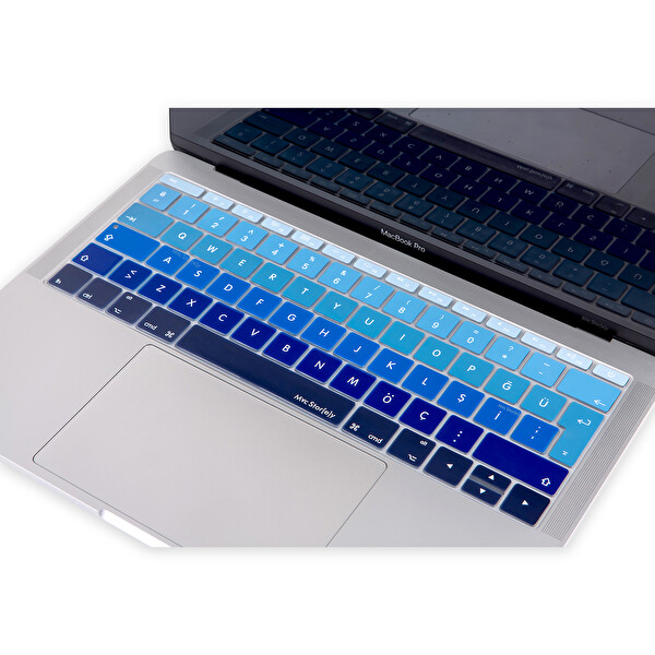 Lacivert Mavi Laptop Macbook Pro Klavye Kılıf Türkçe Q Baskılı A1534 A1708 Ile Uyumlu Ombre