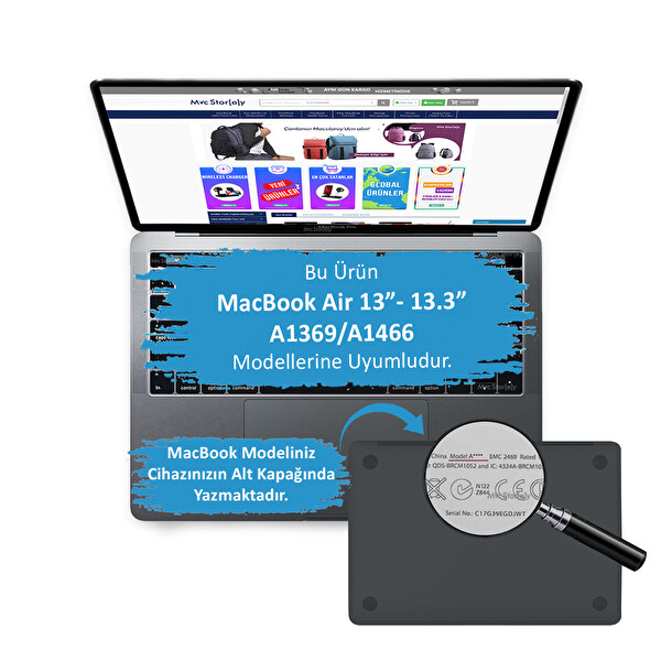 Açık Mavi Macbook Air Kılıf 13 Inç A1369 A1466 Ile Uyumlu 2017 Yılı Öncesi Mat