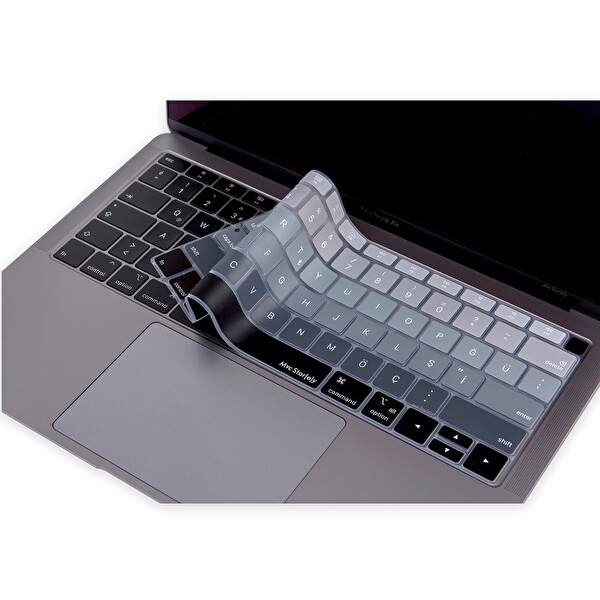 Siyah Gri Laptop Macbook Air Klavye Koruyucu Us-tr Harf Baskılı A1932 Ile Uyumlu Ombre