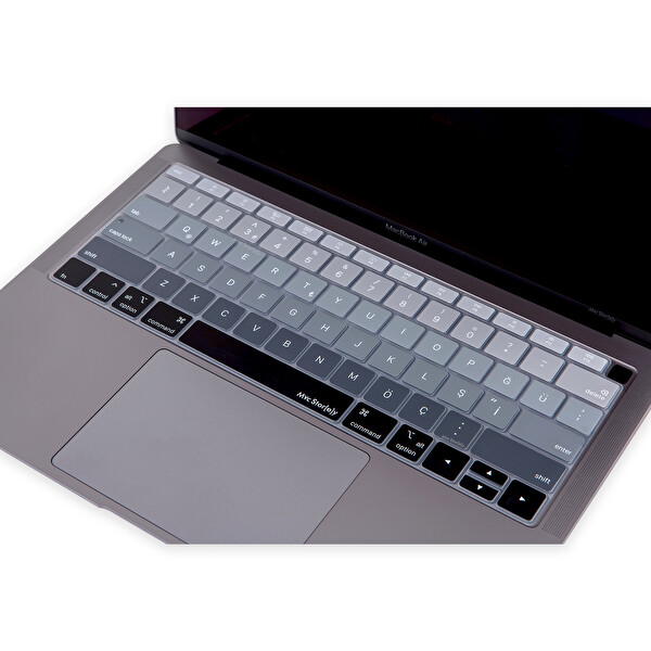 Siyah Gri Laptop Macbook Air Klavye Koruyucu Us-tr Harf Baskılı A1932 Ile Uyumlu Ombre