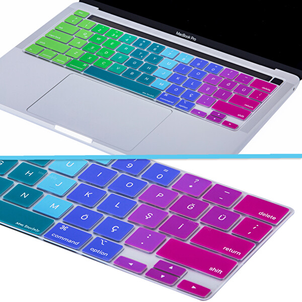 Pembe Yeşil Macbook Pro Klavye Kılıfı 13inç M1 m2 Us tr A2338 2289 2251 A2141 Ile Uyumlu Dazzle 3