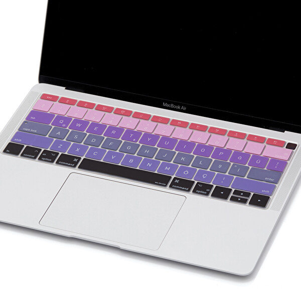 Pembe Mavi Laptop Macbook Air Klavye Koruyucu Us-tr Harf Baskılı A1932 Ile Uyumlu Ombre