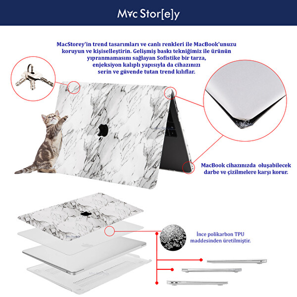 Marble G 10 Macbook Pro Kılıf 13inç M1-m2 A1706 A1708 A1989 A2159 A2251 A2289 A2338 Ile Uyumlu F.marble