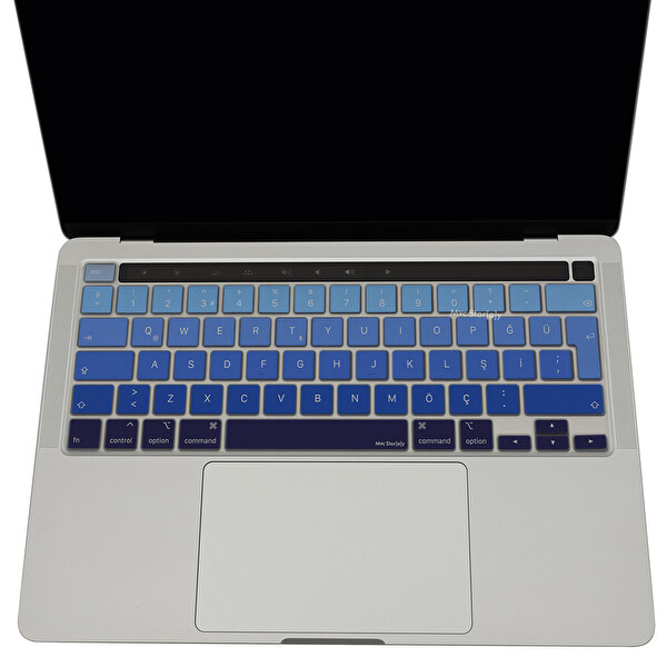 Lacivert Mavi Macbook Pro Klavye Kılıfı 13inç M1 m2 Türkçe Q Baskı A2338 2289 2251 A2141 Ile Uyumlu Ombre 2