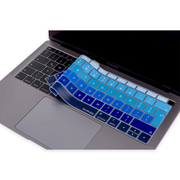 Lacivert Mavi Laptop Macbook Air Klavye Koruyucu Ukeu İngilizce Harf Baskılı A1932 Ile Uyumlu Ombre