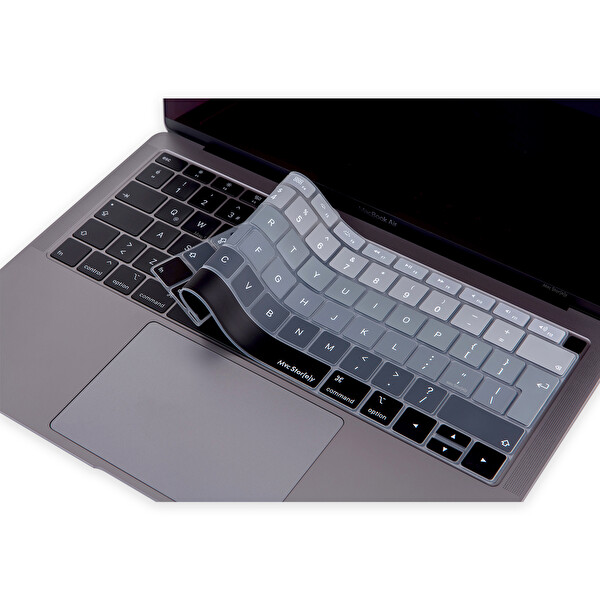 Siyah Gri Laptop Macbook Air Klavye Koruyucu Uk(eu) İngilizce Harf Baskılı A1932 Ile Uyumlu Ombre