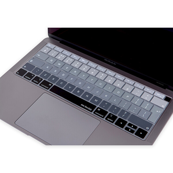 Siyah Gri Laptop Macbook Air Klavye Koruyucu Uk(eu) İngilizce Harf Baskılı A1932 Ile Uyumlu Ombre