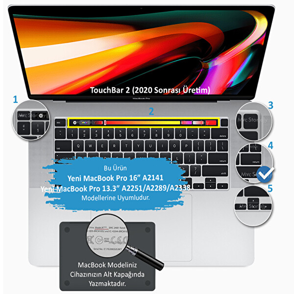 Şeffaf Macbook Pro Klavye Kılıfı 13inç M1-m2 Us(abd) İngilizce A2338 2289 2251 A2141 Uyumlu