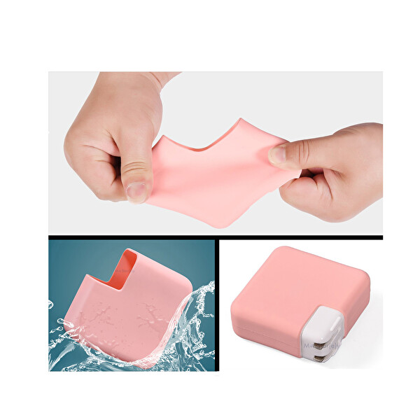 Pembe Şarj Aleti Silikon Kılıfı Macbook Pro Air Magsafe 1-2 60w Type-c 61w-65w-67w Uyumlu
