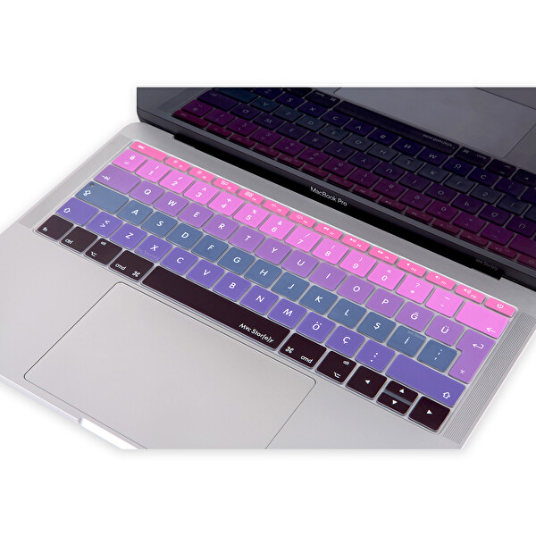 Pembe Mavi Laptop Macbook Pro Klavye Kılıf Türkçe Q Baskılı A1534 A1708 Ile Uyumlu Ombre 2