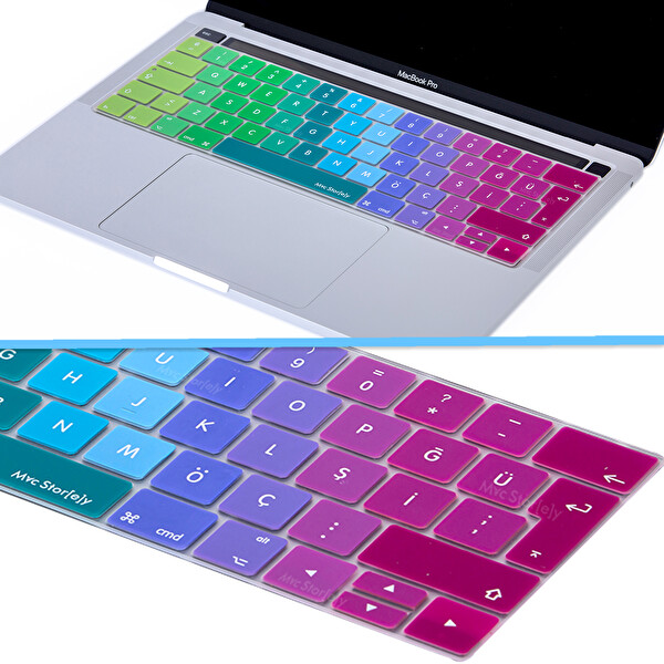 Pembe Yeşil Macbook Pro Klavye Kılıfı Türkçe Q Baskı A1706 A1989 A2159 A1707 A1990 Ile Uyumlu Dazzle