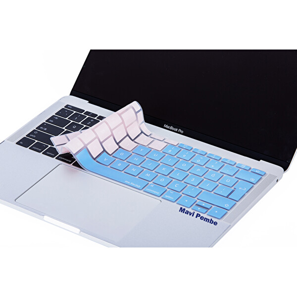 Mavi Pembe Laptop Macbook Pro Klavye Kılıf Türkçe Q Baskılı A1534 A1708 Ile Uyumlu R.powder