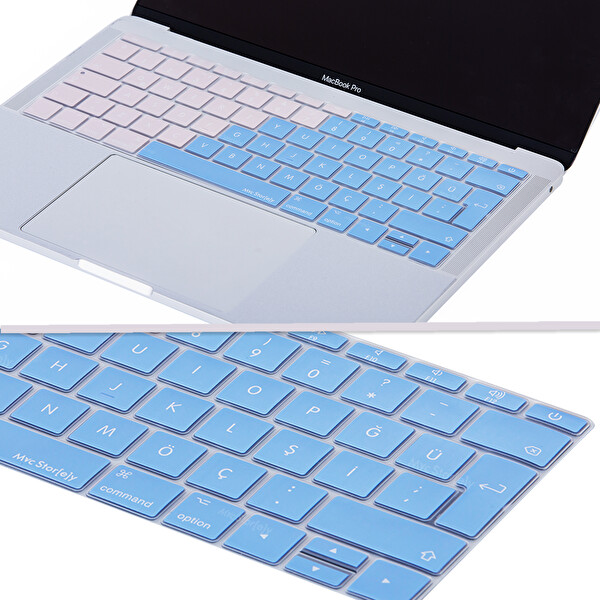 Mavi Pembe Laptop Macbook Pro Klavye Kılıf Türkçe Q Baskılı A1534 A1708 Ile Uyumlu R.powder