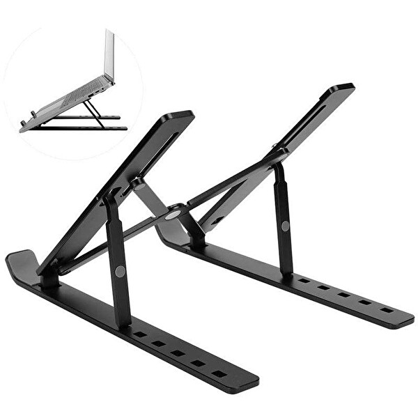 Elitstore Taşınabilir Katlanır Alüminyum Siyah Notebook Standı - Kılıf