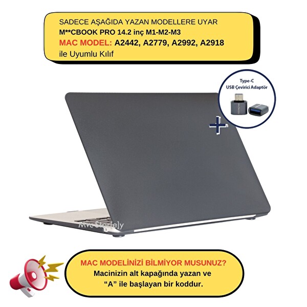 Macbook Pro Kılıf 14.2inç M1-M2-M3, Mat İz Yapmaz (Touchbarsız 14