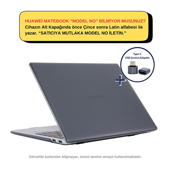 SyncCase Huawei Kılıf Huawei Matebook 14 (2021-2022-2023 Yılı) İle Uyumlu Kristal Parlak Kılıf İz Yapmaz Siyah