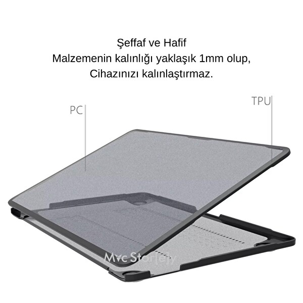 Macbook Air Kılıf 15.3 inç M2-M3, TPU Outdoor (TouchID'li Air M2-M3) A2941 A3114 ile Uyumlu Siyah