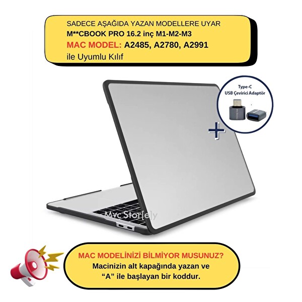 Macbook Pro 16.2 inç M1-M2-M3, TPU Outdoor (Touchbarsız 16.2