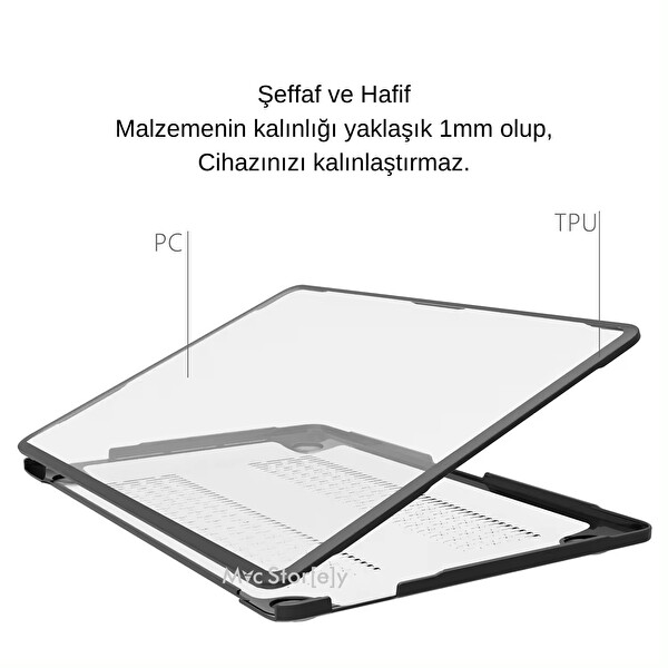 Macbook Air M1 Kılıf 13inç TPU Outdoor (TouchID'li M1 Air) A2337 A2179 A1932 ile Uyumlu Şeffaf