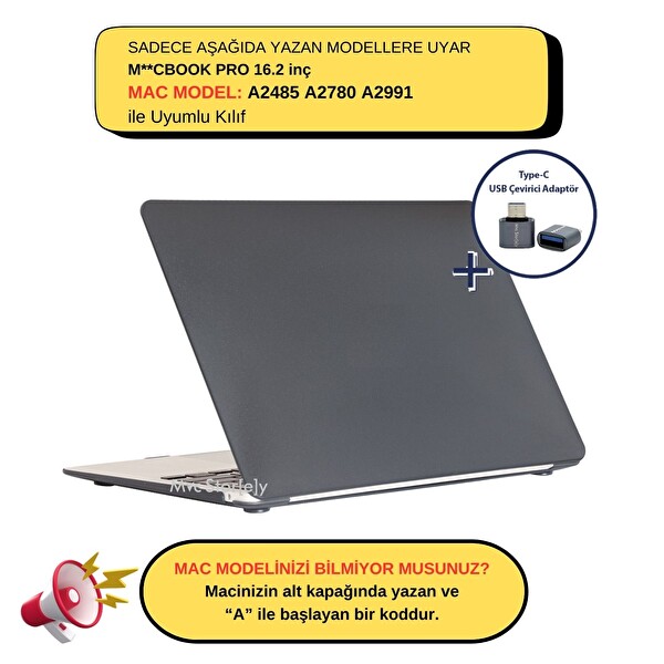Macbook Pro 16.2inç Kılıf M1-M2-M3, Mat Parmak İzi Yapmaz A2485 A2780 A2991 ile Uyumlu Siyah