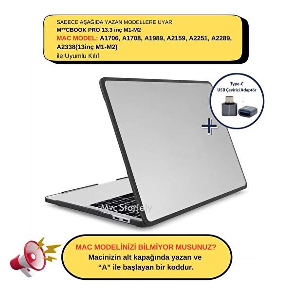 Macbook Pro 13inç M1-M2, TPU Outdoor A1706 A1708 A1989 A2159 A2251 A2289 A2338 ile Uyumlu Şeffaf
