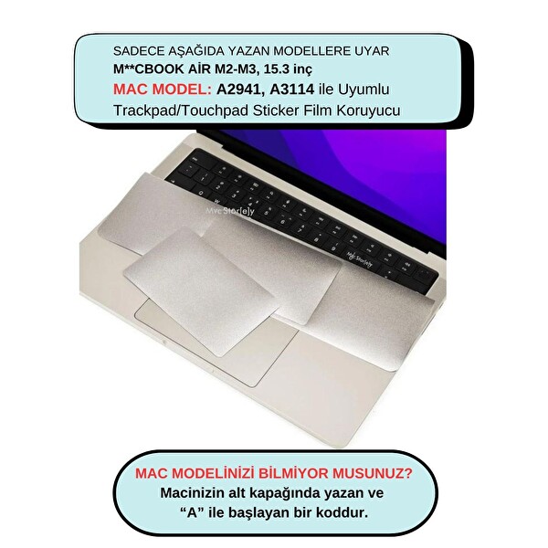 Macbook Air 15.3 inç M2-M3, Touchpad Sticker Film Koruyucu (2023-2024) A2941 A3114 ile Uyumlu Karışık