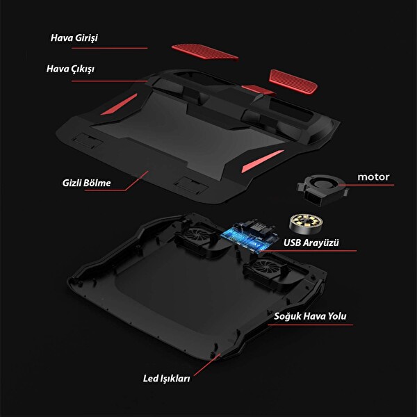 Daytona ST-812 RGB Işıklı Çift Soğutmalı Laptop Standı Siyah