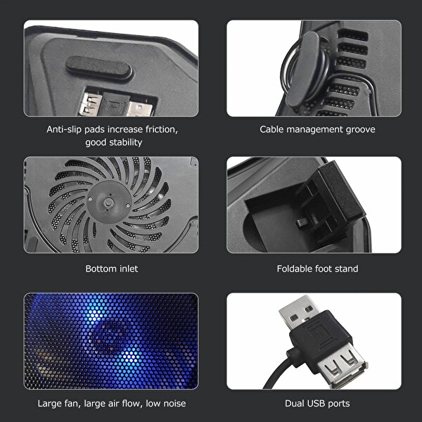 Daytona ST-811 Fanlı LED Işıklı Ergonomik Laptop Soğutucu Standı Siyah