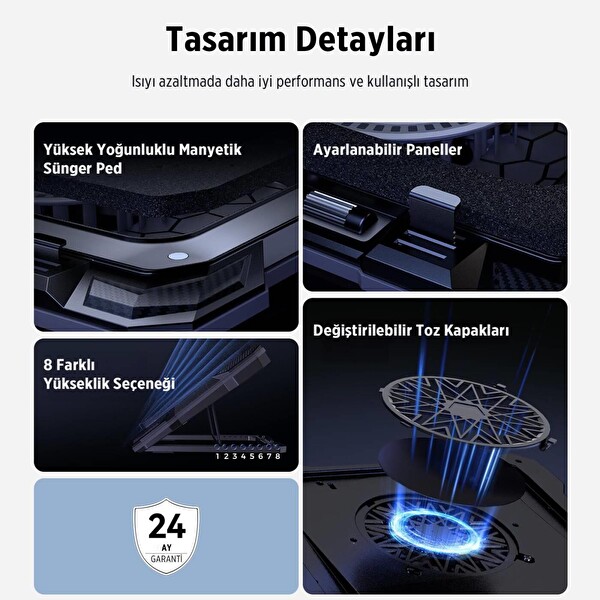 Juo Yeti 2200RPM RGB Işıklı Led Display Gaming Laptop Notebook Soğutucu Stand