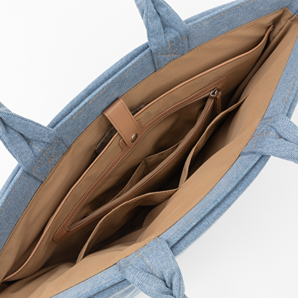 Comfyable Suya Dayanıklı Askılı Puffy Laptop - Tablet Tote Çanta İndigo Mavisi