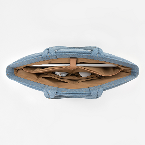 Comfyable Suya Dayanıklı Askılı Puffy Laptop - Tablet Tote Çanta İndigo Mavisi