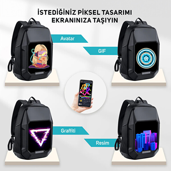 Divoom Pixoo Cyberbag Siyah Piksel Led Ekranlı Sırt Çantası