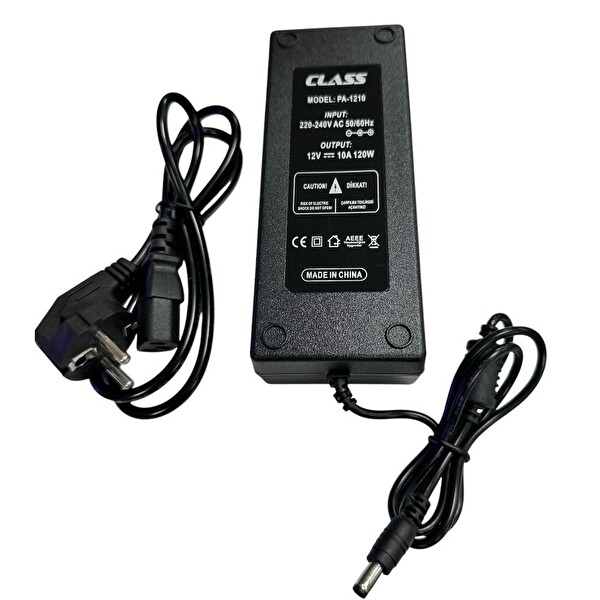 Class 12 Volt 10 Amper 120 W 5.5x2.5 MM Jak Fişli Plastik Kasa Adaptör