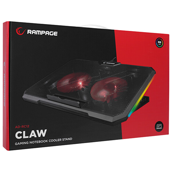 Rampage AD-RC12 CLAW Siyah 2 Fan 2 USB RGB Işıklı 15-17 Notebook Soğutucu Stand