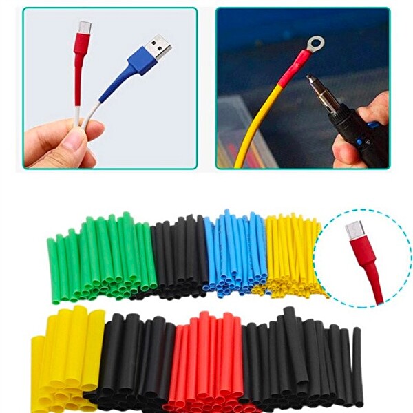 Ally 5 Renk Makaron Isi ile Daralan Kablo Seti 530 Adet 8 Boy Set Çok Renkli