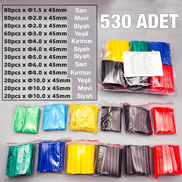 Ally 5 Renk Makaron Isi ile Daralan Kablo Seti 530 Adet 8 Boy Set Çok Renkli