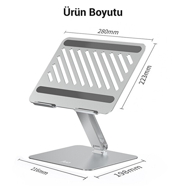 Juo Alüminyum Notebook Standı Yükseklik ve Eğim Ayarlı Ergonomik Metal Laptop Standı