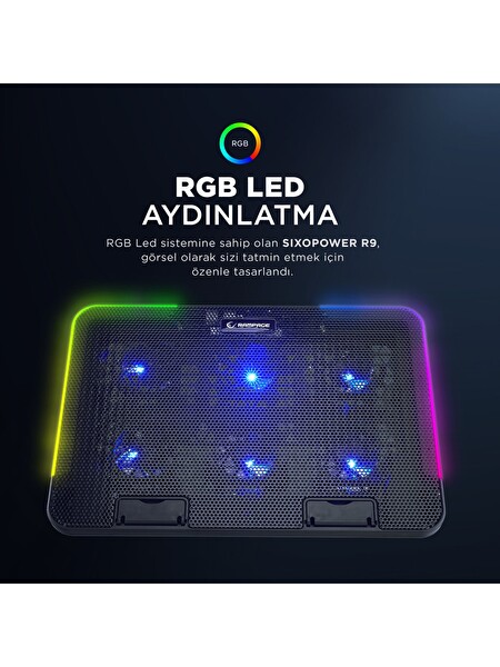 Rampage SIXPOWER R9 6 Fan RGB Işıklı Telefon Tutuculu Notebook Soğutucu