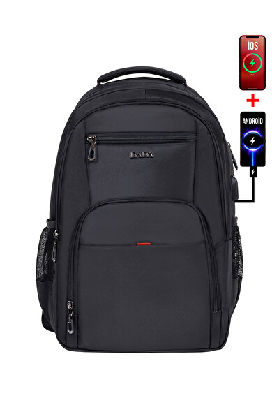 Dada 06 Siyah Laptop Sırt Çantası 14 inç Usb Typc-E Aparatlı Su Geçirmez Kumaş Ortopedik