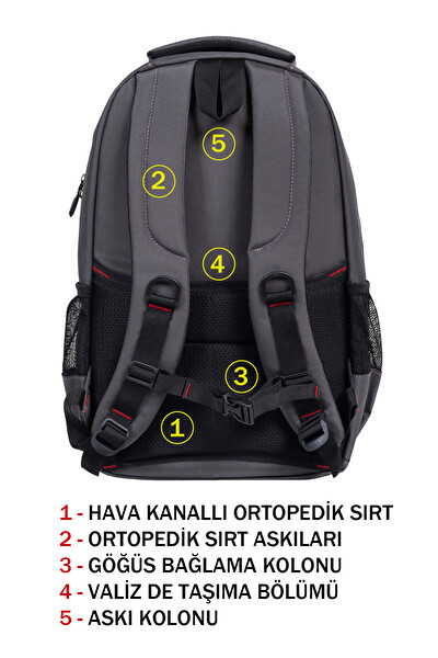 Dada 06 Gri Laptop Sırt Çantası 14 inç Usb Typc-E Aparatlı Su Geçirmez Kumaş Ortopedik