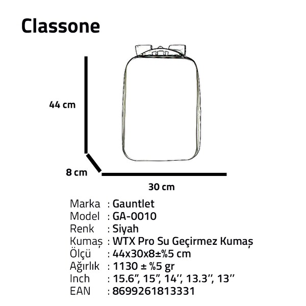 Classone GA-0010 Gauntlet V1 Sert Kabuk Serisi 15.6
