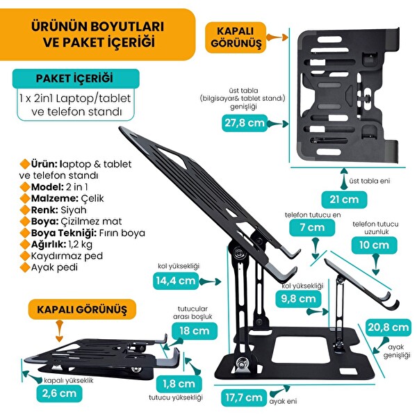 Upway Comfort Style 2 in 1 Sağlam Ve Ergonomik Çok Amaçlı Tablet-Telefon Laptop Standı
