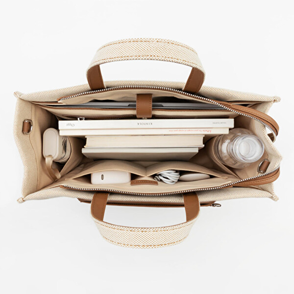 Comfyable Askılı Kanvas Tote Laptop Çantası Bej