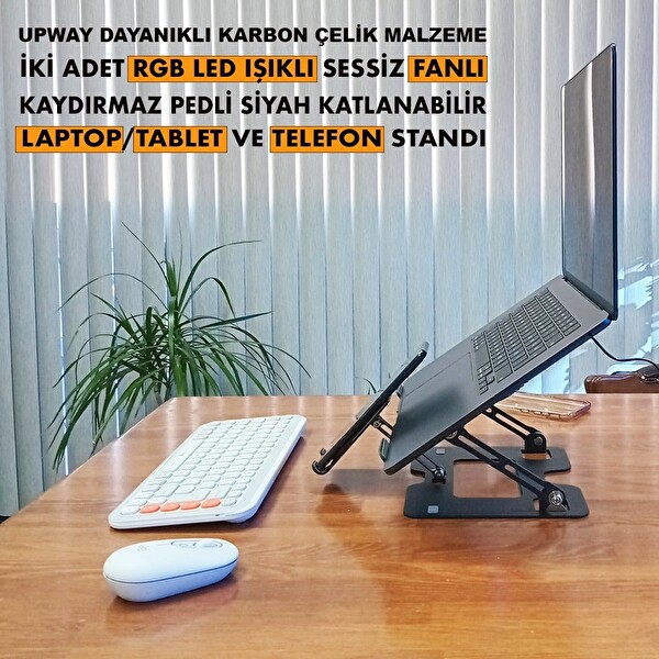 Upway Steel-Cooler RGB Turbo Fanlı Karbon Çelik Laptop Tablet ve Telefon Standı