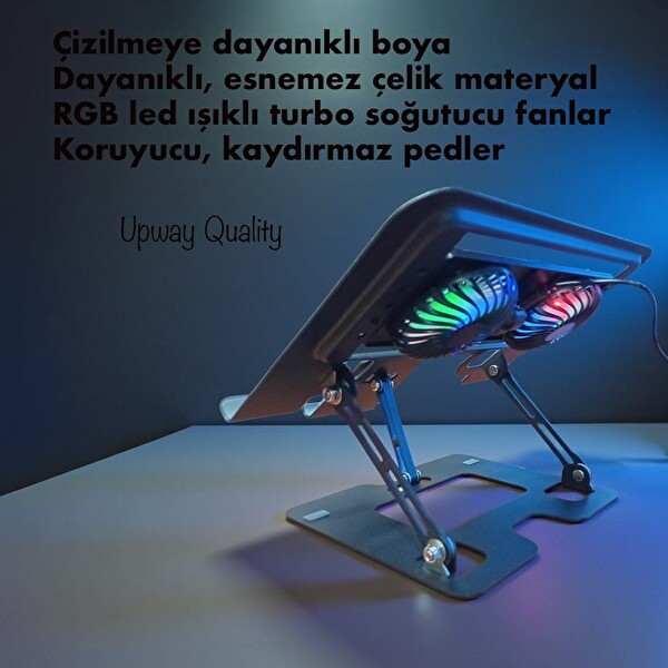 Upway Steel-Cooler RGB Turbo Fanlı Karbon Çelik Laptop Tablet ve Telefon Standı