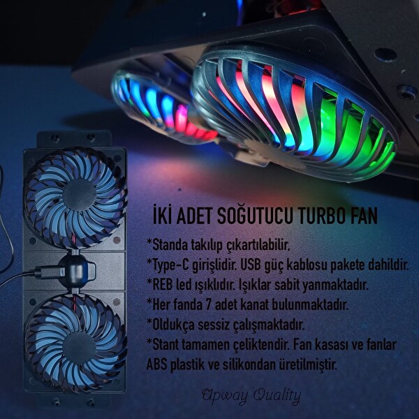 Upway Steel-Cooler RGB Turbo Fanlı Karbon Çelik Laptop Tablet ve Telefon Standı