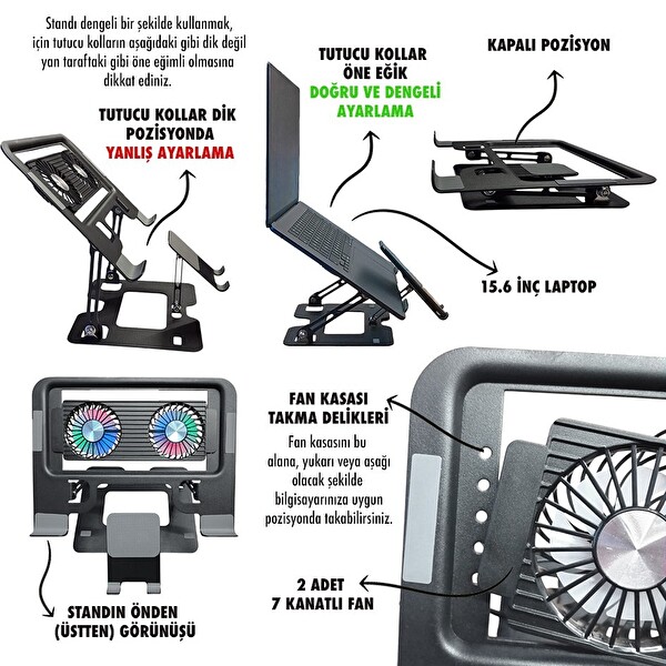 Upway Steel-Cooler RGB Turbo Fanlı Karbon Çelik Laptop Tablet ve Telefon Standı
