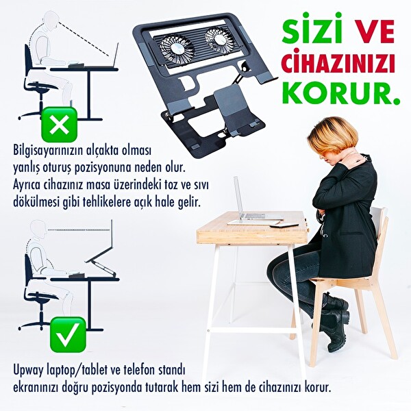 Upway Steel-Cooler RGB Turbo Fanlı Karbon Çelik Laptop Tablet ve Telefon Standı